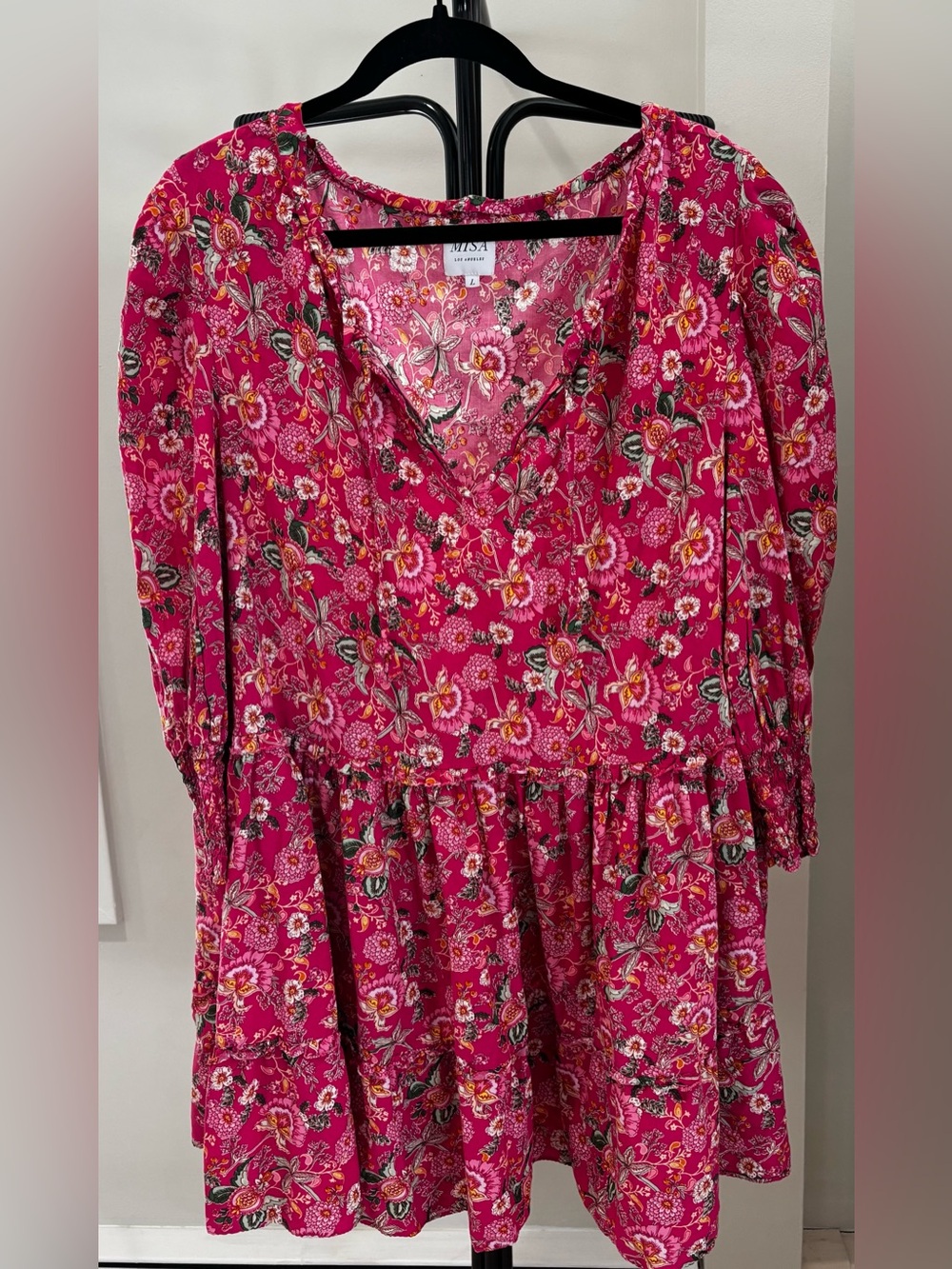 MISA Los Angeles Maya Pink Floral Long Sleeve Mini Dress Size L